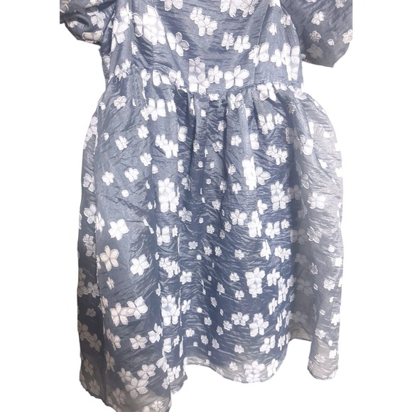 Storia Romantic Floral Babydoll Mini Dress Blue Puff Sleeve Cottage Medium - Picture 7 of 9